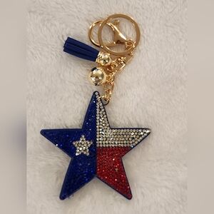 Texas Flag Star Sparkling Rhinestone Keychain Bag Charm